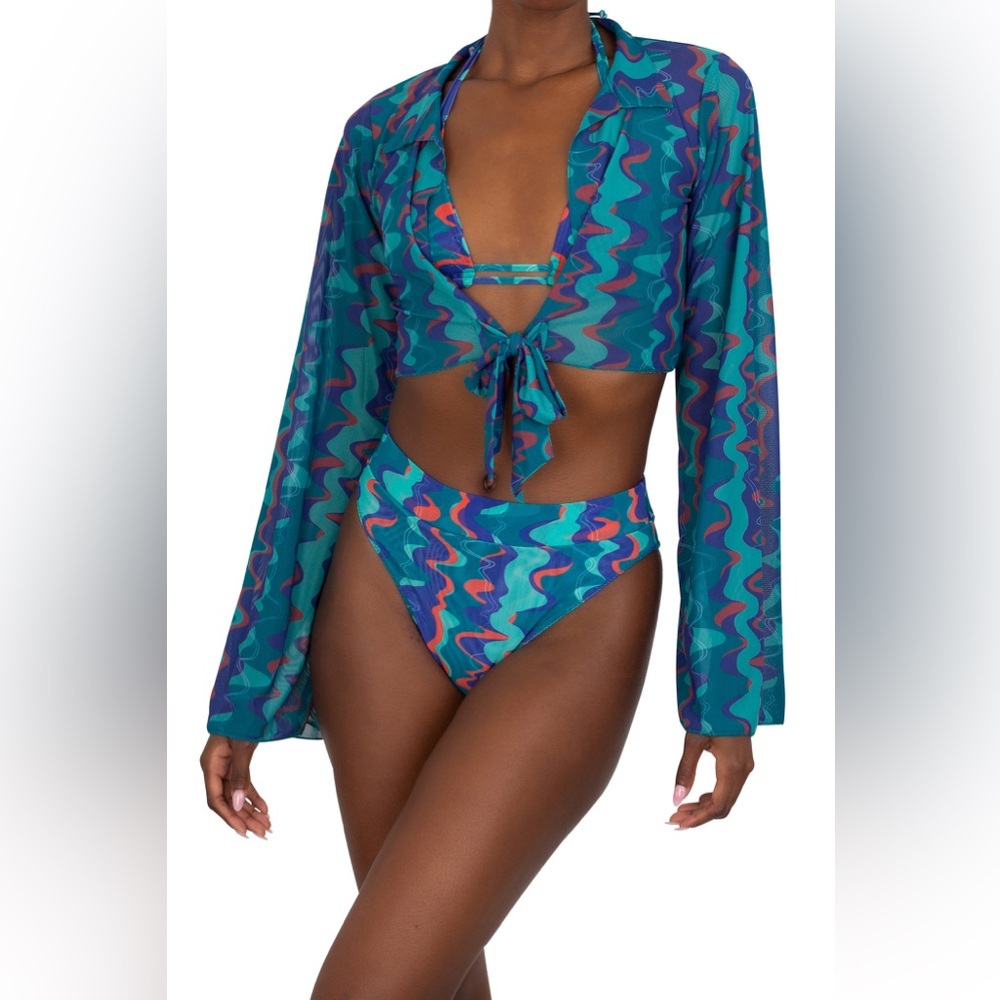 GONZA MAR SET OF TIE FRONT CROP SHIRT AND PALAZZO PANTS WOMAN’s Swim Set XS